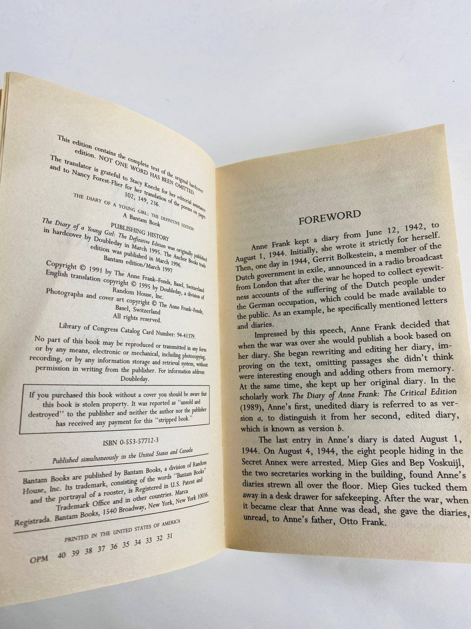 Diary of Anne Frank Vintage Bantam paperback book Definitive ...