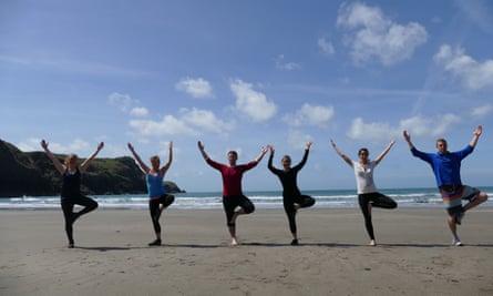 Yoga on the beach at Preseli Venture fitness weekend, Pembrokeshire
